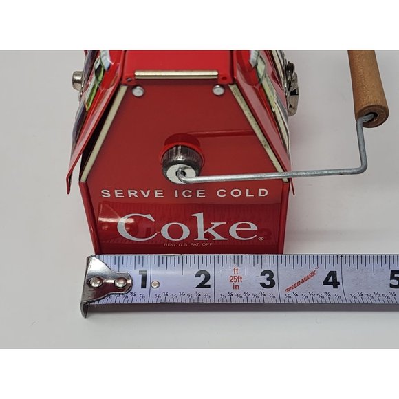 Small Tin Coca Cola LunchboxLunchPail Opens And Closes On Both Sides Wood Handle - Picture 11 of 12